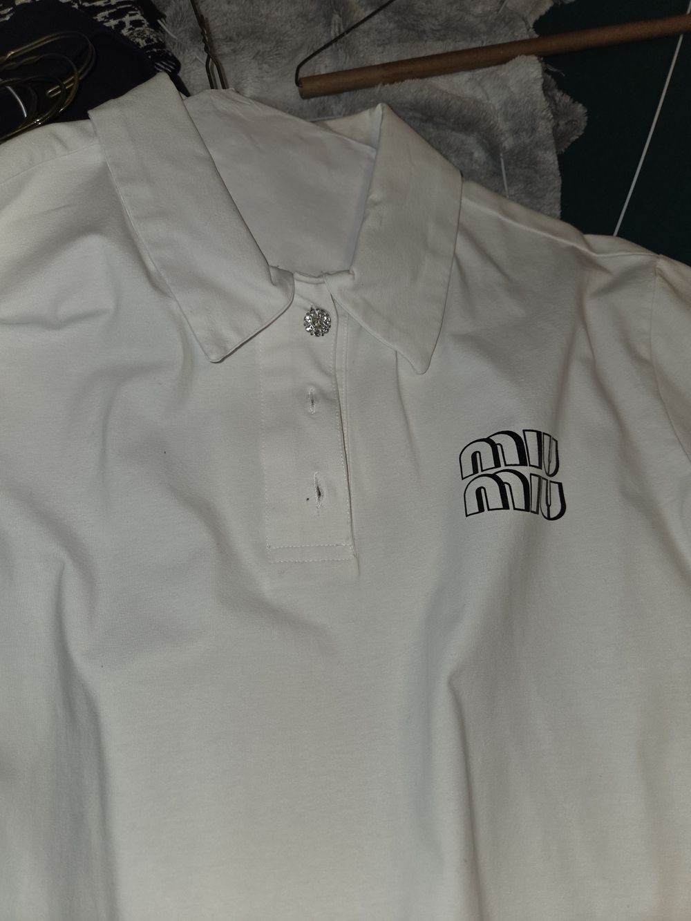 Miu Miu Bowling League Style White Polo with Black Logo Detail